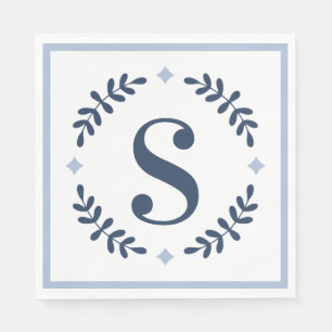 Guardanapo De Papel Marinho Azul Laurel Wreath Monograma