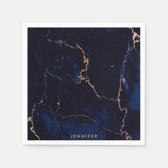 Guardanapo De Papel Marinho azul Ouro mármore (Frente)
