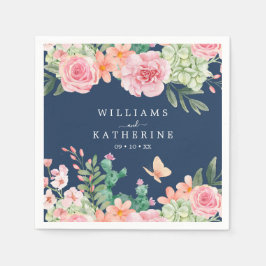 Guardanapo De Papel Marinho Azul Pousado Pincel Rosa e Pêssego Casamen