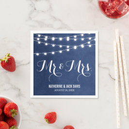 Guardanapo De Papel Marinho Azul String Luzes Monograma de Casamento