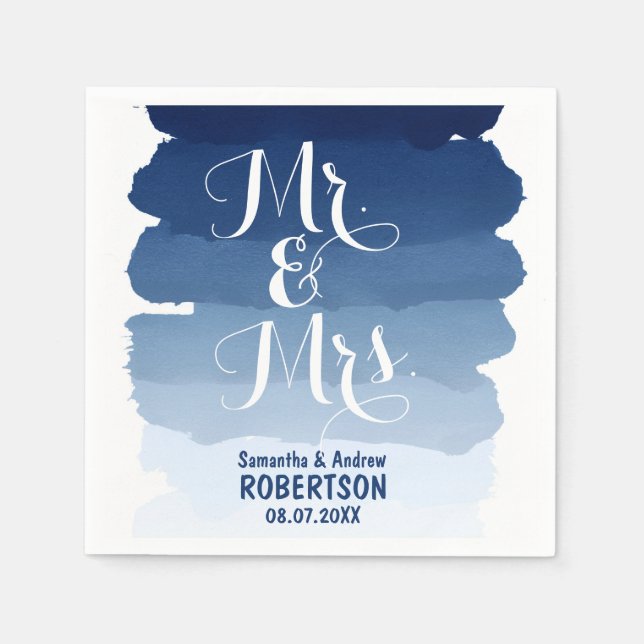 Guardanapo De Papel Marinho azul stripes aquarela casamento ombre (Frente)