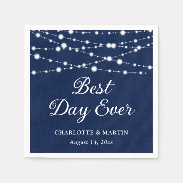 Guardanapo De Papel Marinho Blue Burlap String Luzes Russo Casamento (Frente)