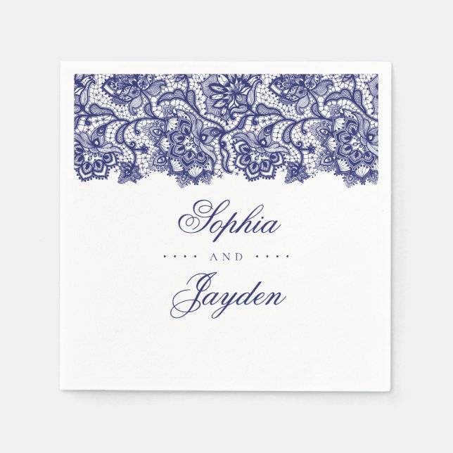 Guardanapo De Papel Marinho Blue Lace Elegant Weding (Frente)