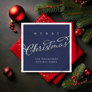 Guardanapo De Papel Marinho Blue Script Merry Christmas Personalizado