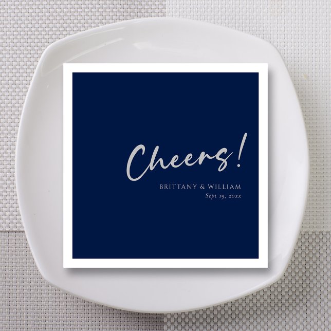 Guardanapo De Papel Marinho Blue Wedkins com Silver Cheers (Personalized Navy Blue Wedding Napkins with Silver Cheers )