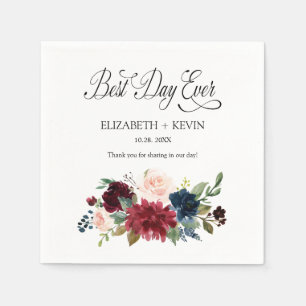 Guardanapo De Papel Marinho Blush Burgundy Floral Melhor Dia Nunca Cas