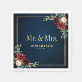 Guardanapo De Papel Marinho Burgundy Blush Floral Casamento Geométrico