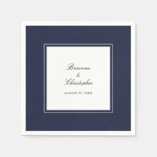 Guardanapo De Papel Marinho Casamento Elegante Simples Azul e Branco