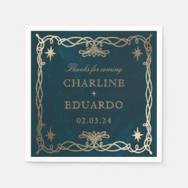 Guardanapo De Papel Marinho Celestial Fantasy Dourado Casamento de Ivy