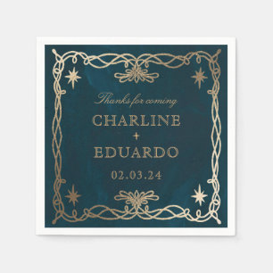Guardanapo De Papel Marinho Celestial Fantasy Dourado Casamento de Ivy
