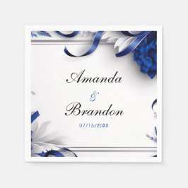 Guardanapo De Papel Marinho Chic Blue & Silver Flowers Fitas Casamento