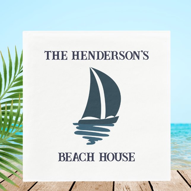 Guardanapo De Papel Marinho Chic Blue Yacht Family Name Beach House (Criador carregado)