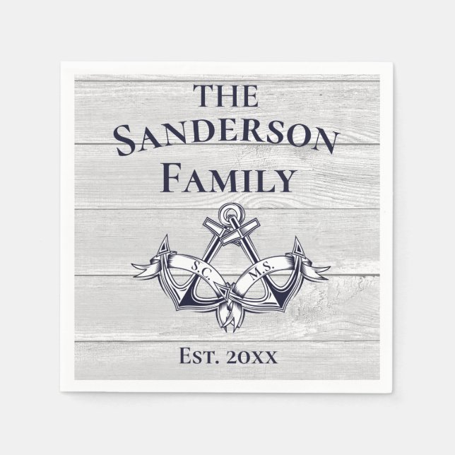 Guardanapo De Papel Marinho de Âncoras de Casamento Madeira Náutica Br (Frente)