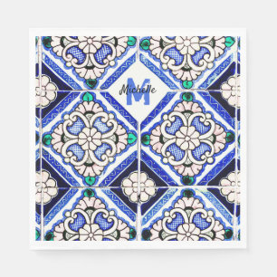 Guardanapo De Papel Marinho de Azulejos de Padrão Espanhol Azulejo Mo