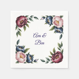 Guardanapo De Papel Marinho de Borgonha e Floral de Casamento de Peony