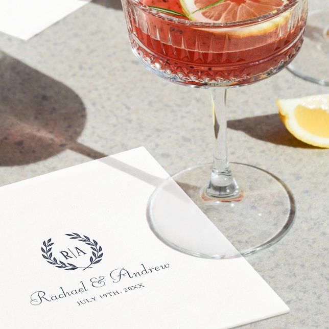 Guardanapo De Papel Marinho de Casamento Monograma Elegante Azul (Criador carregado)