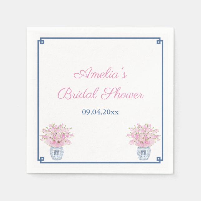 Guardanapo De Papel Marinho De Chinoiserie E Chá de casamento Rosa (Frente)