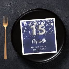 Guardanapo De Papel Marinho de Quinceanera estrelas de prata azul