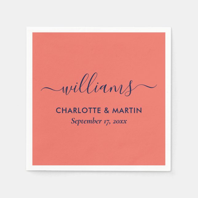 Guardanapo De Papel Marinho de Script Elegante Moderno Casamento Azul  (Frente)