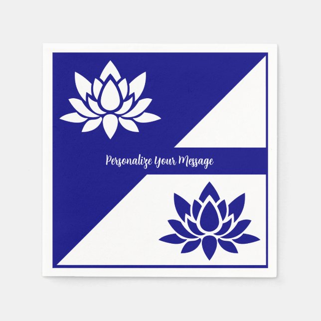 Guardanapo De Papel Marinho Elegante Azul Zen Branco Yoga Lotus Flor (Frente)