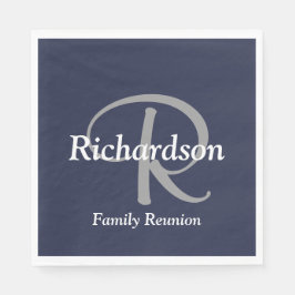 Guardanapo De Papel Marinho Elegante Cinza De Prata Azul Branco Monogr