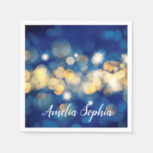 Guardanapo De Papel Marinho Elegante e Dourado Bokeh Quinceañera