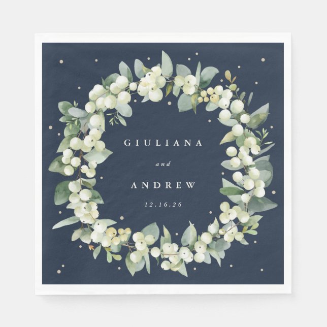 Guardanapo De Papel Marinho Elegante Snowberry+Eucalyptus Wreath Casam (Frente)