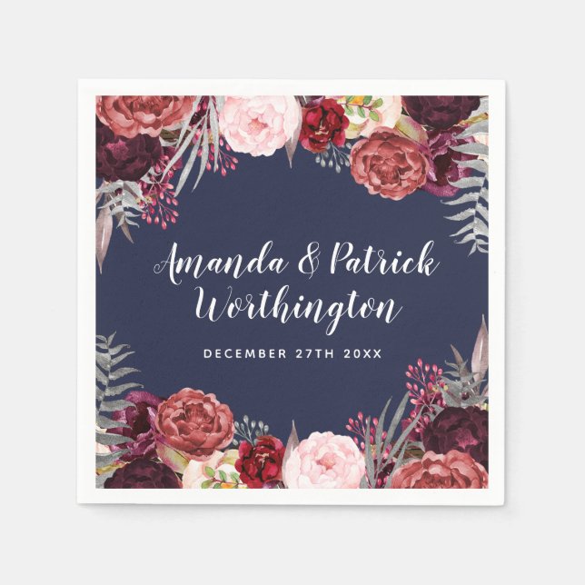 Guardanapo De Papel Marinho Fall Marsala Blush Peony Wedkins (Frente)