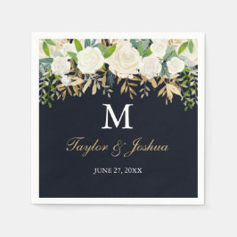 Guardanapo De Papel Marinho Floral Monograma Watercolor Casamento Napk