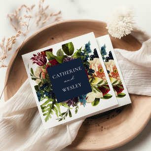 Guardanapo De Papel Marinho Floral Moody & Casamento Burgundy