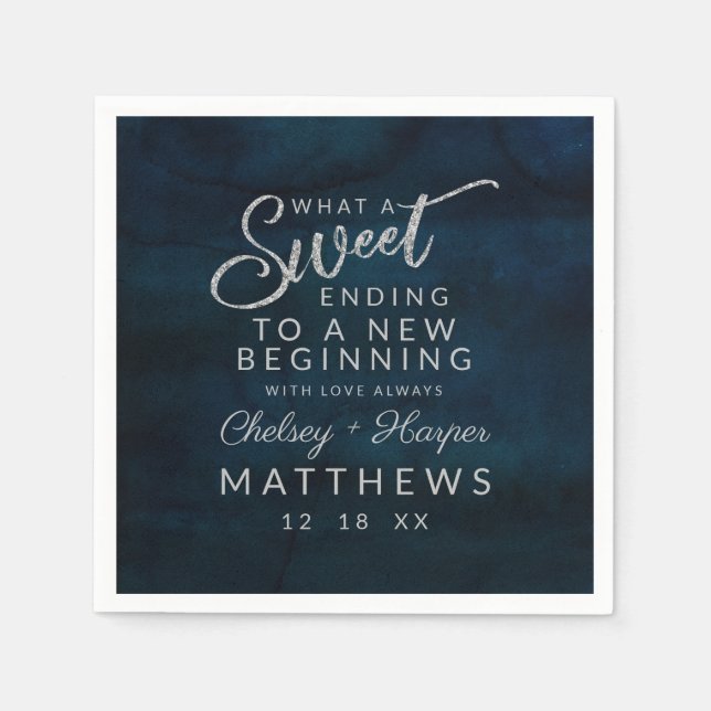 Guardanapo De Papel Marinho Luster Azul Prata Azul Escuro Final Doce (Frente)