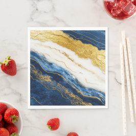 Guardanapo De Papel Marinho Luxurioso Azul e Dourado Mármaco Folha