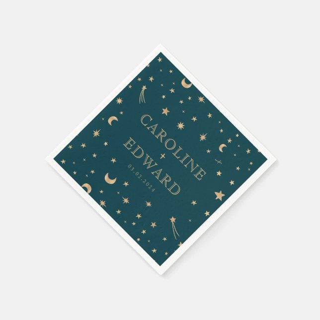 Guardanapo De Papel Marinho Místico Dourado Estrelas Casamento da Lua (Canto)