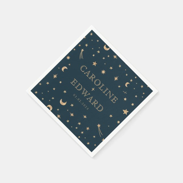Guardanapo De Papel Marinho Místico Dourado Estrelas Casamento da Lua (Canto)
