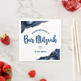 Guardanapo De Papel Marinho Mitzvah bar Blue Agate Script Simples
