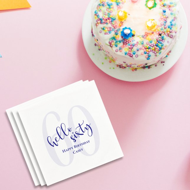 Guardanapo De Papel Marinho Moderno Azul Alô Sessenta Aniversário Napk (Criador carregado)