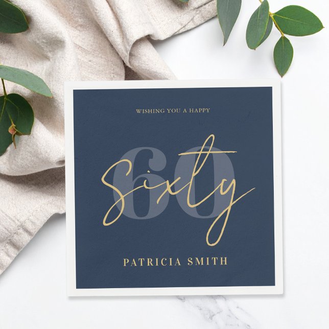 Guardanapo De Papel Marinho moderno Elegante 60º aniversário (Criador carregado)