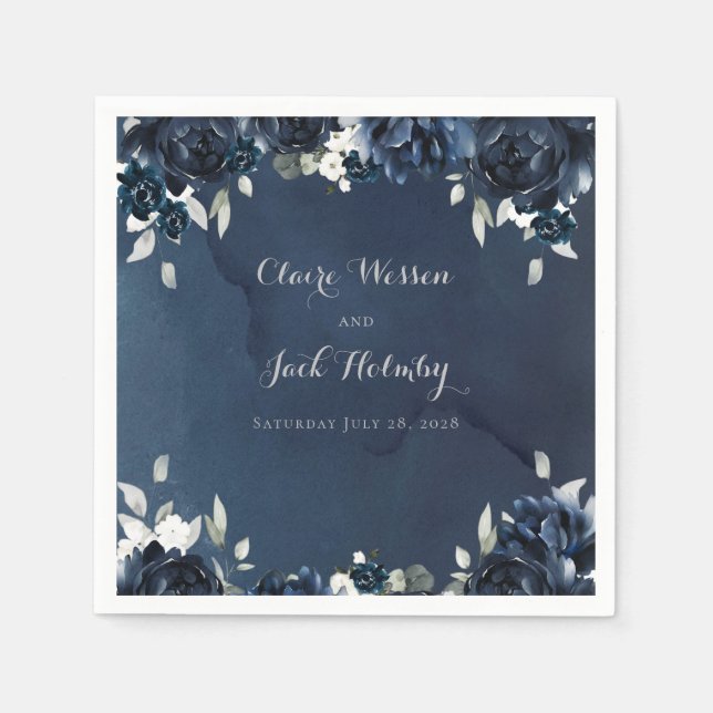 Guardanapo De Papel Marinho Peony Wedk Square Cocktail Napkins (Frente)