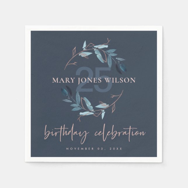 GUARDANAPO DE PAPEL MARINHO PINK AZUL FAUNA WREATH QUALQUER ANIVERSÁRI (Frente)