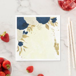 Guardanapo De Papel Marinho romântico e flores brancas casamento doura