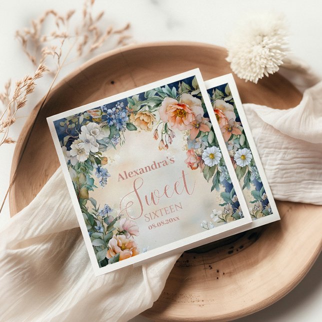 Guardanapo De Papel Marinho romântico Pastel Wildflower Sweet 16 (Criador carregado)