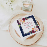 Guardanapo De Papel Marinho Russo Borgonha Cor-de-rosa Chá de panela<br><div class="desc">Os guardanapos de chá de panela de casamento apresentam texto vermelho-burgundy e cor-de-rosa enquadrado por um fundo azul-meia-noite/marinho com design de borda floral rústica de flores de aquarela de outono,  incluindo rosas,  dahlias,  flores de pénia e verde,  numa bela paleta de outono de vermelho-burgundy,  amarelo-ouro,  cor-de-rosa-pincel e tons verdes.</div>