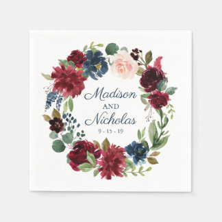 Guardanapo De Papel Marinho Russo Marsala Floral Casamento Napkins