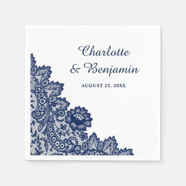 Guardanapo De Papel Marinho Rustic Blue Lace Casamento Napkins (Frente)