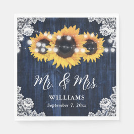 Guardanapo De Papel Marinho Rustic Blue Sunflower Sr. e Sra. Wedding
