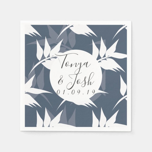 Guardanapo De Papel Marinho Silohuette Tropical Leaf Pattern (Frente)