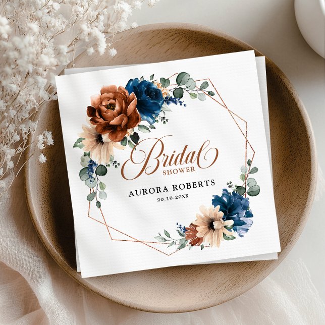 Guardanapo De Papel Marinho Terracotta Chá de panela Verde Azul (Terracotta Navy Blue Greenery geometric Bridal Shower Napkins)
