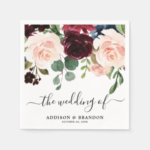 Guardanapo De Papel Marinho Vermelho Blush Papel de Casamento Floral