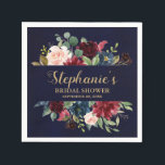 Guardanapo De Papel Marinho Vermelho  Floral Chá de panela Boho<br><div class="desc">Watercolor Burgundy Red Marinho Floral Rustic Boho Chá de panela napkins. Perfeito para um casamento outono. O design apresenta um buquê espantoso de burgundy / Marsala, pêssego, marinho/rosa com folhas correspondentes. Por favor, encontre mais designs e variações na minha loja de "blisswedingpaperie". E sinta-se à vontade para contactar-me para quaisquer...</div>