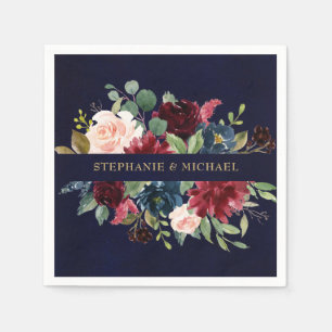 Guardanapo De Papel Marinho Vermelho Floral Rústico Papel Náutico